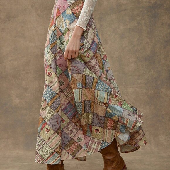 Multicolor Chic Women's Patchwork Print High Waist Godet Maxi Skirt - Picture 3 of 5